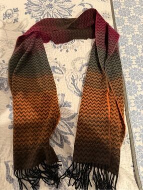 Chevron Ombre Fringe Scarf in Pink, Orange, Brown